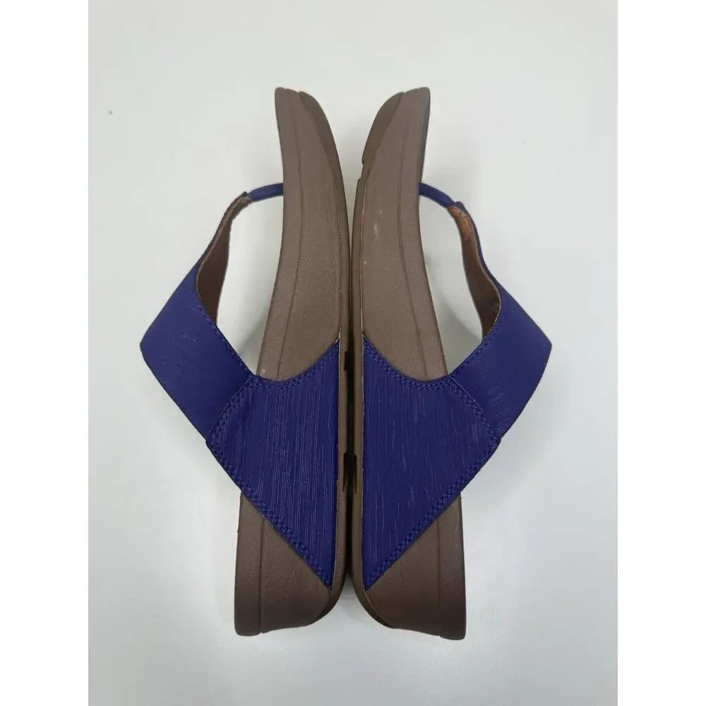 FitFlop LULU Thong Sandal Womens 8 Purple Leather Wedge Toe-Post Slip On Shoes